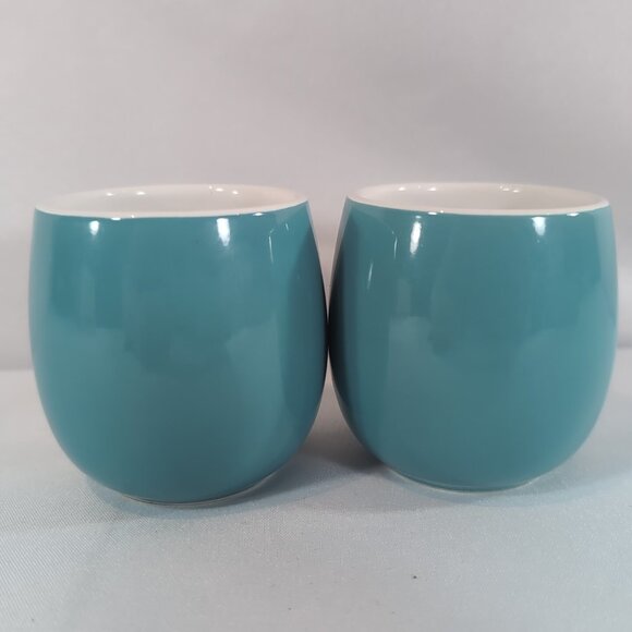 David's Tea 2 Set Demitasse Bubble Cups Mugs Aqua Blue Ceramic Coffee Tea Lot - Picture 1 of 12
